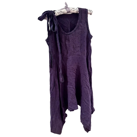 Draped 100% Linen Belted Dress Medium Lagenlook Artsy Designer 7115 By Szeki NY - Picture 11 of 13